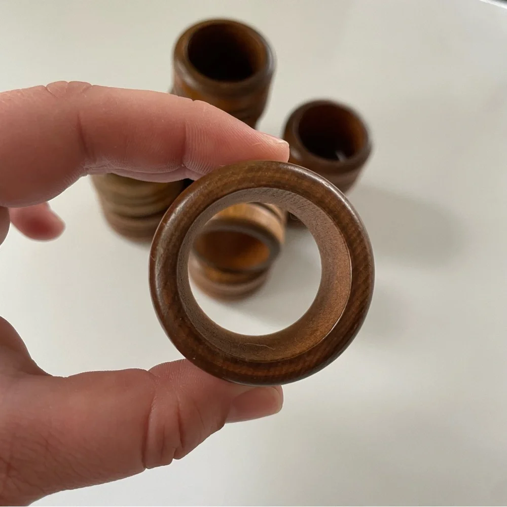 Vintage Set of 10 Round Wooden Napkin Ring Holders